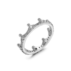 Cubic Zirconia & Silver-Plated Crown Band Ring