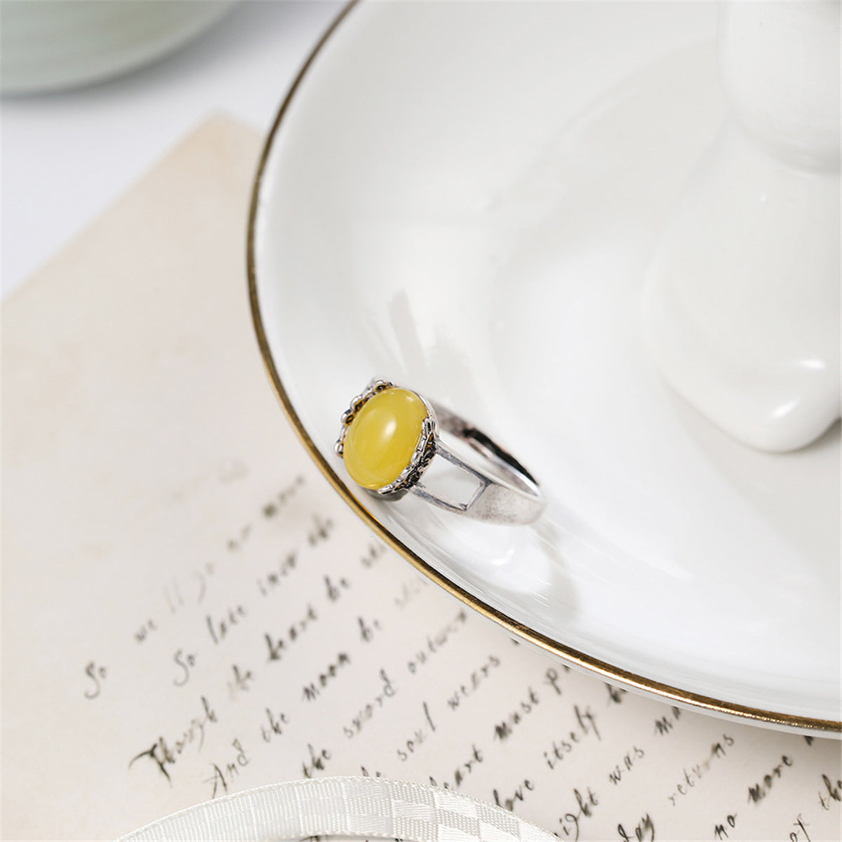 Yellow Resin & Silver-Plated Ring