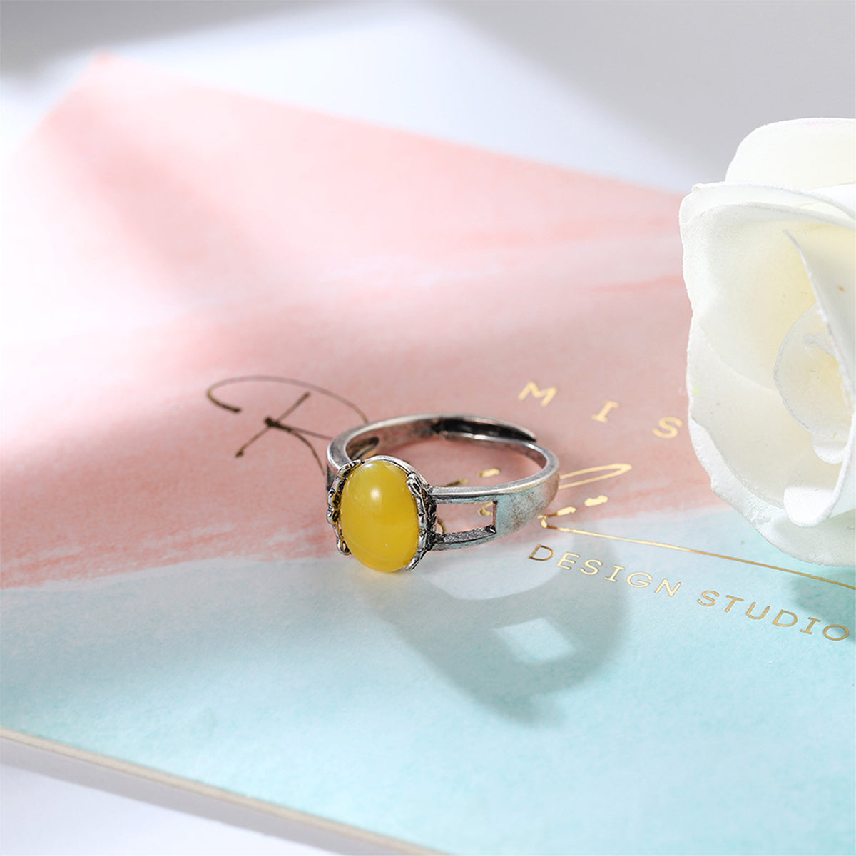 Yellow Resin & Silver-Plated Ring