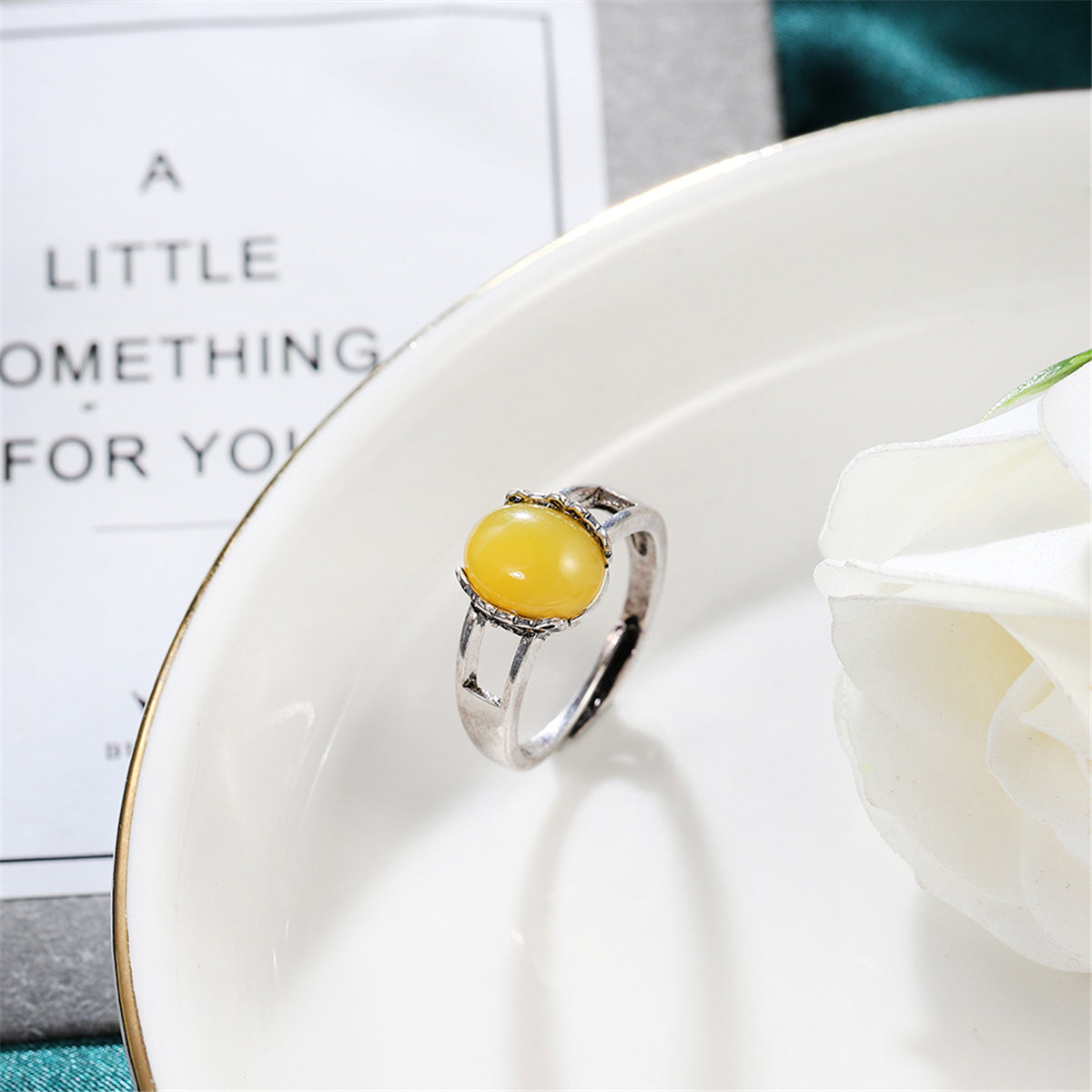 Yellow Resin & Silver-Plated Ring