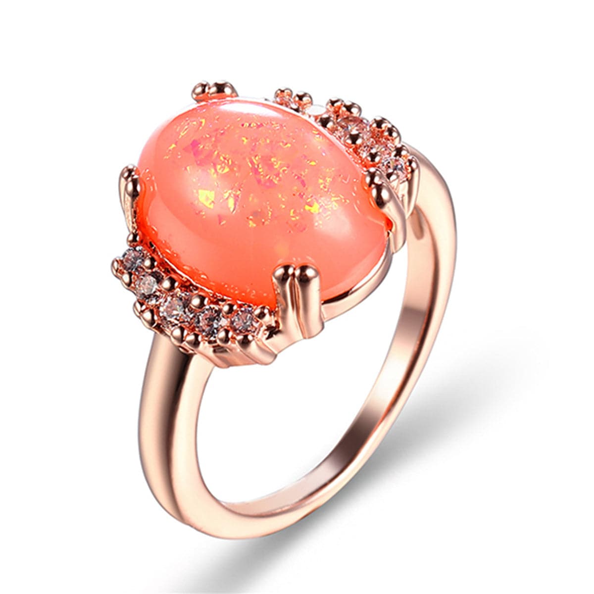 Orange Resin & Cubic Zirconia Oval-Cut Ring