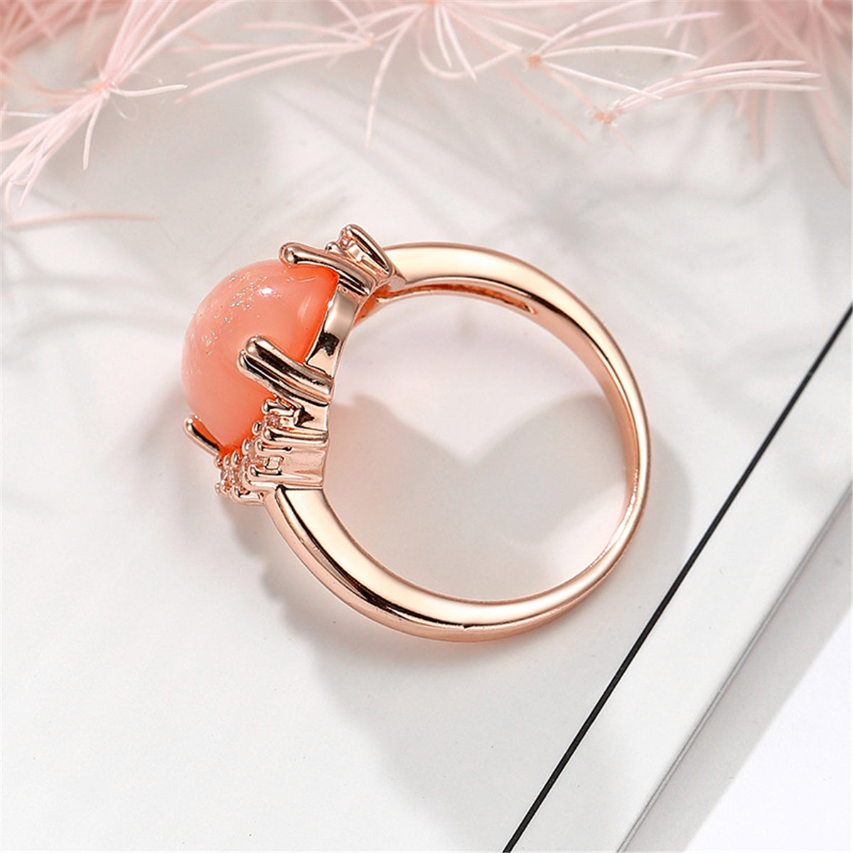 Orange Resin & Cubic Zirconia Oval-Cut Ring