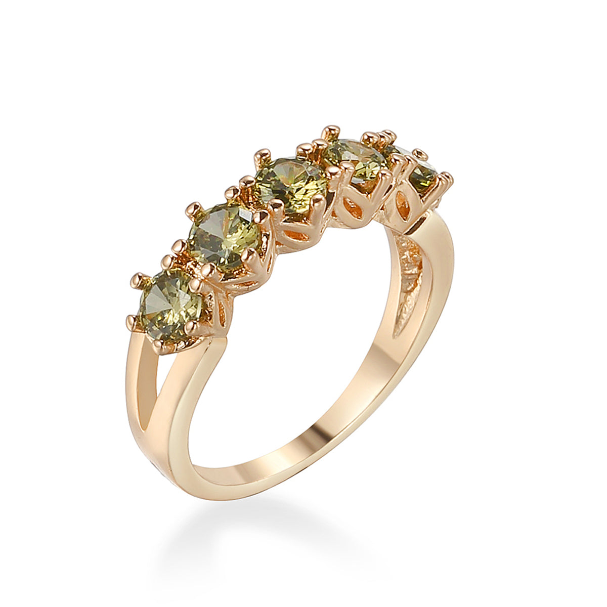 Olive Crystal & 18K Gold-Plated Prong Ring