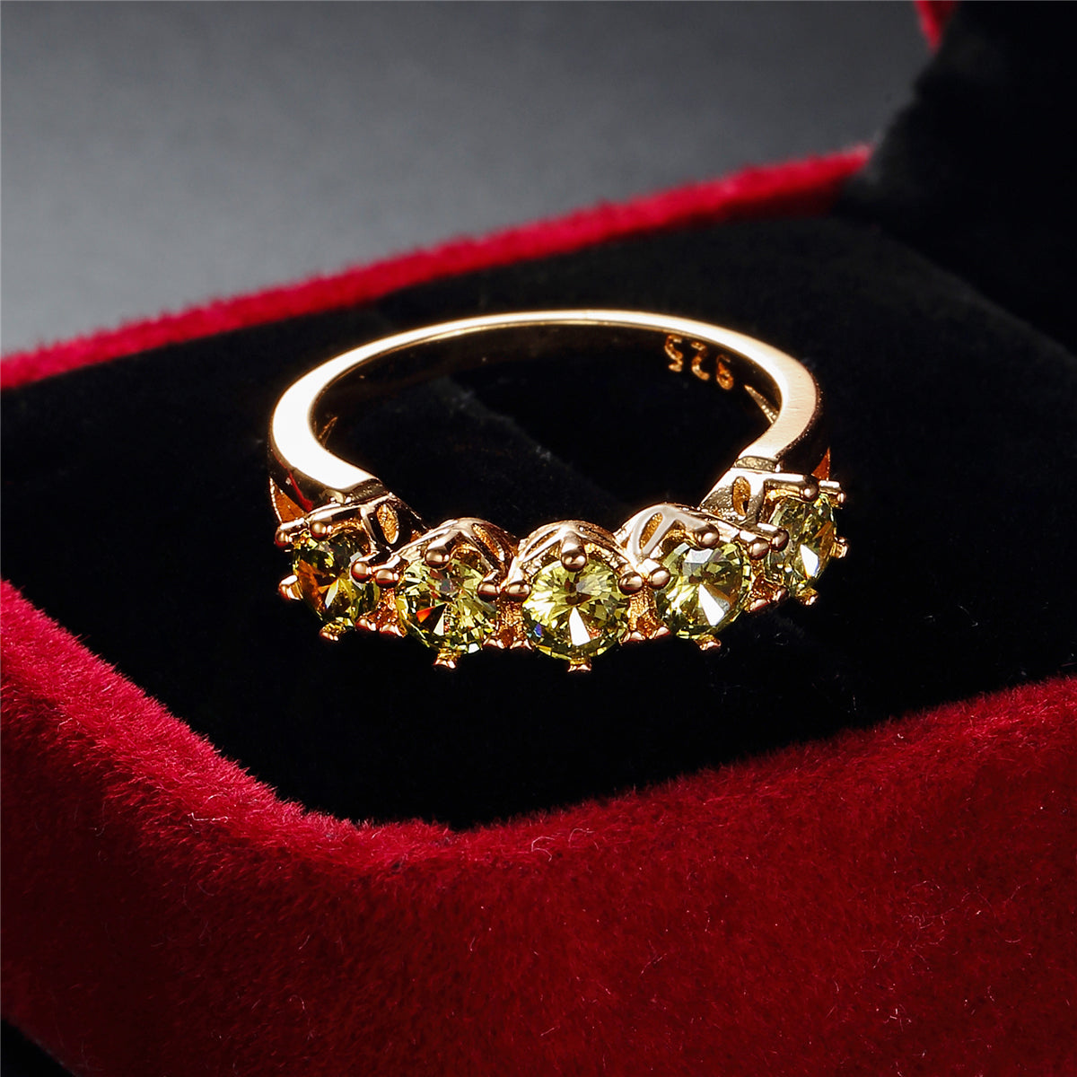 Olive Crystal & 18K Gold-Plated Prong Ring