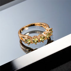 Olive Crystal & 18K Gold-Plated Prong Ring