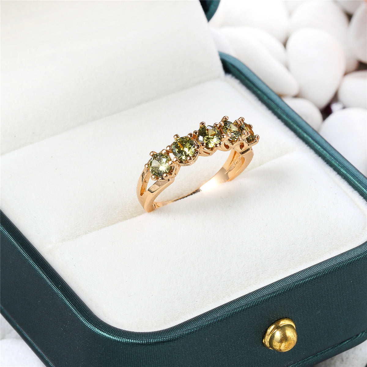 Olive Crystal & 18K Gold-Plated Prong Ring