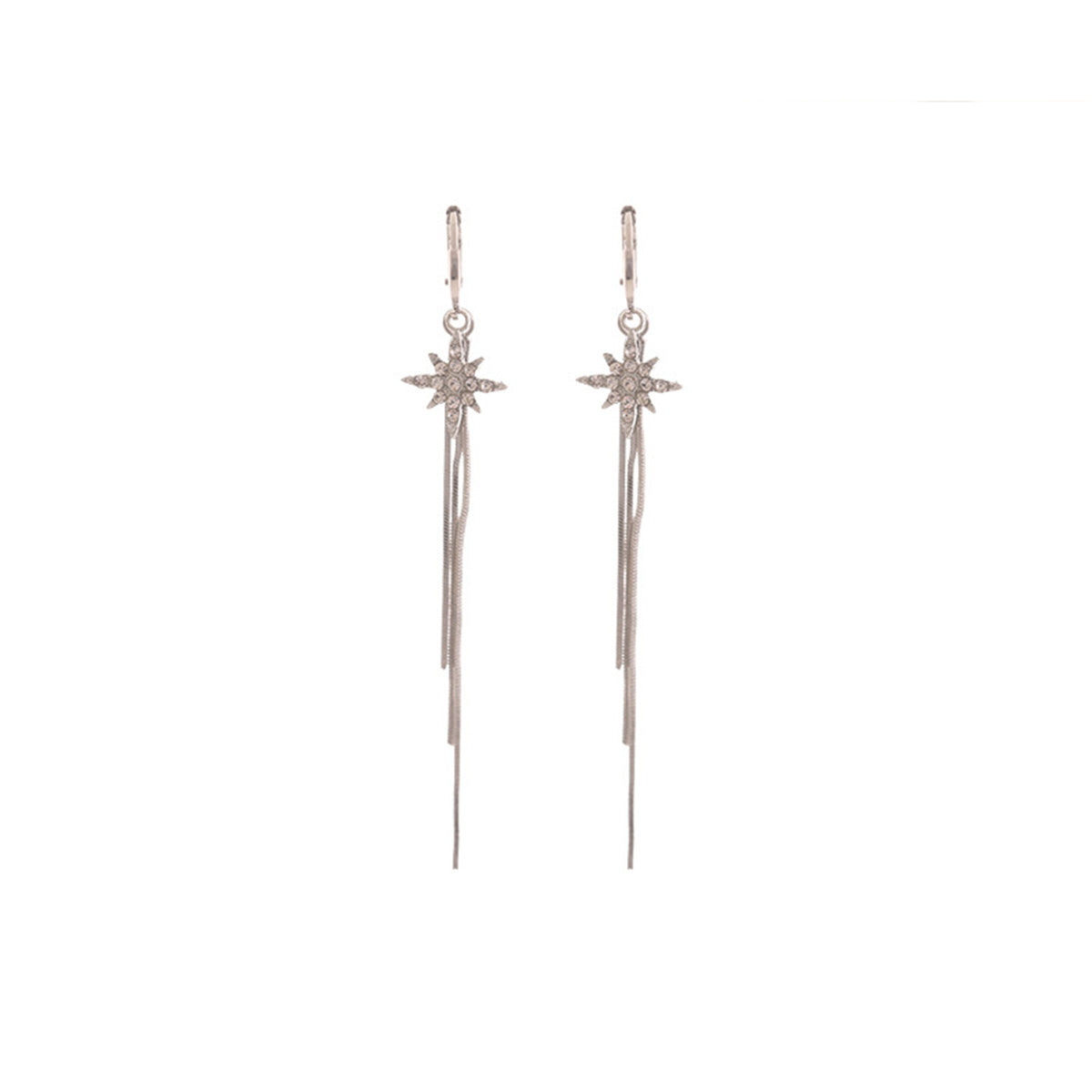 Cubic Zirconia & Silver-Plated Star Tassel Drop Earrings