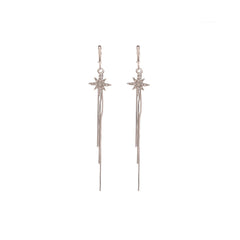 Cubic Zirconia & Silver-Plated Star Tassel Drop Earrings