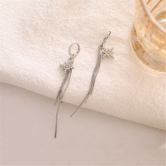 Cubic Zirconia & Silver-Plated Star Tassel Drop Earrings