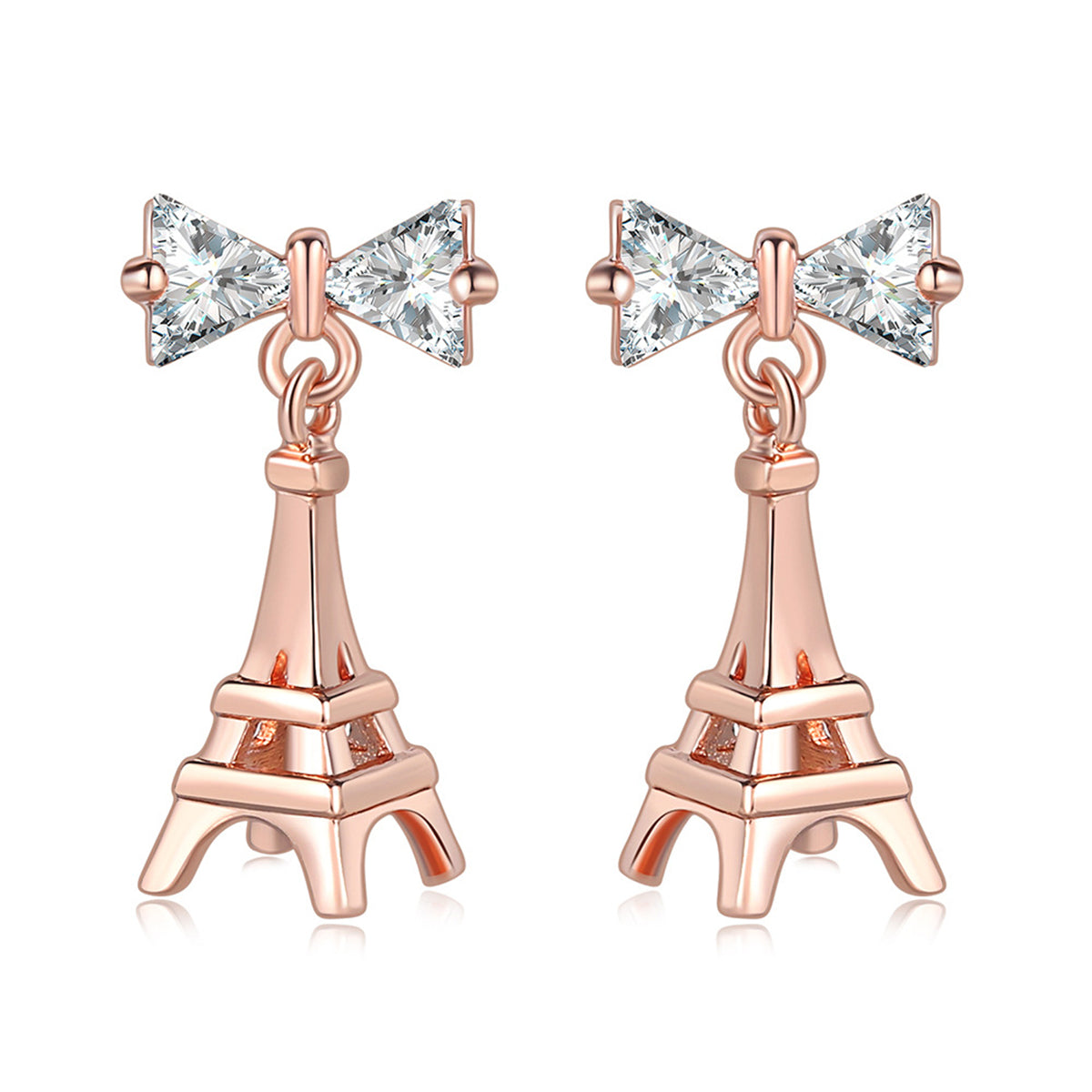 Crystal & 18K Rose Gold-Plated Eiffel Tower Drop Earrings