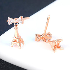 Crystal & 18K Rose Gold-Plated Eiffel Tower Drop Earrings