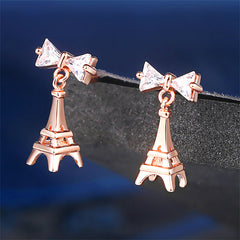 Crystal & 18K Rose Gold-Plated Eiffel Tower Drop Earrings