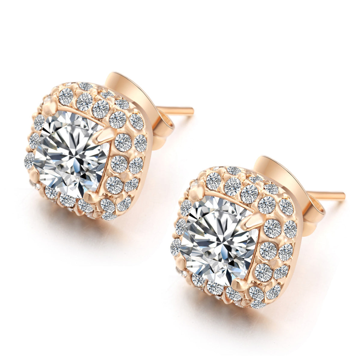 Cubic Zirconia & Crystal Halo Stud Earrings