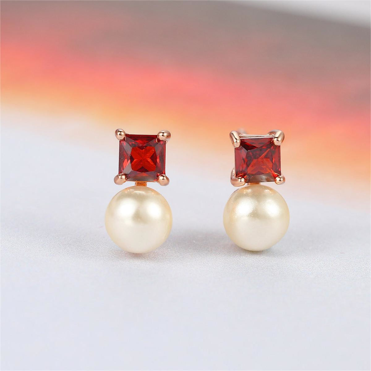 Red Crystal & Pearl 18K Rose Gold-Plated Drop Earrings