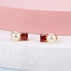 Red Crystal & Pearl 18K Rose Gold-Plated Drop Earrings