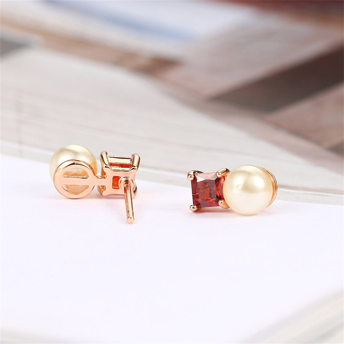 Red Crystal & Pearl 18K Rose Gold-Plated Drop Earrings