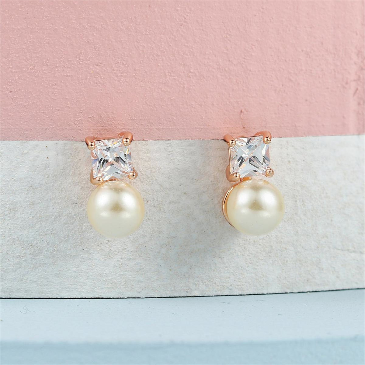 Clear Crystal & Pearl 18K Rose Gold-Plated Drop Earrings