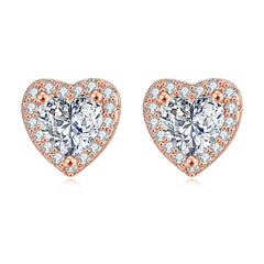 Crystal & Cubic Zirconia 18K Rose Gold-Plated Heart Halo Stud Earrings