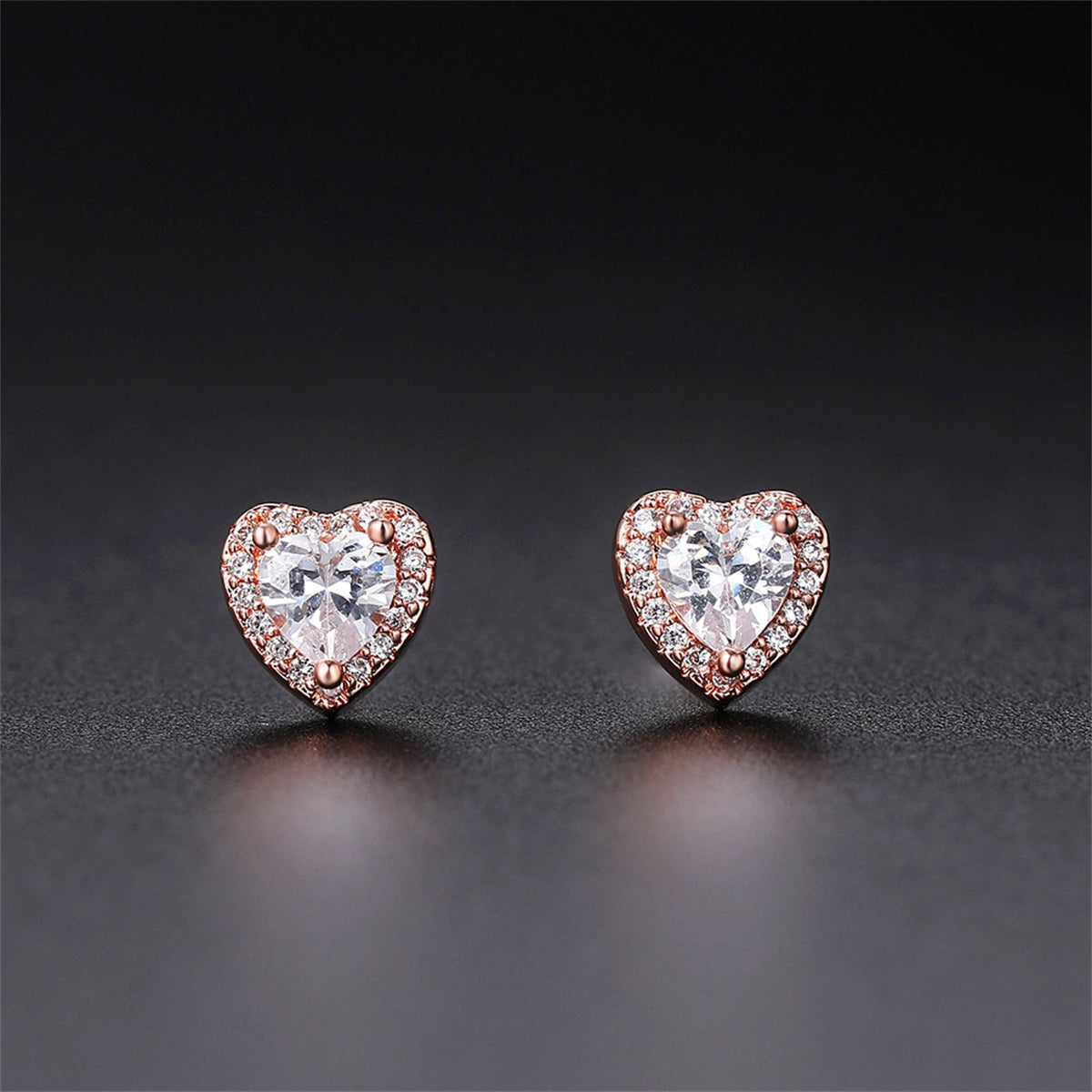 Crystal & Cubic Zirconia 18K Rose Gold-Plated Heart Halo Stud Earrings