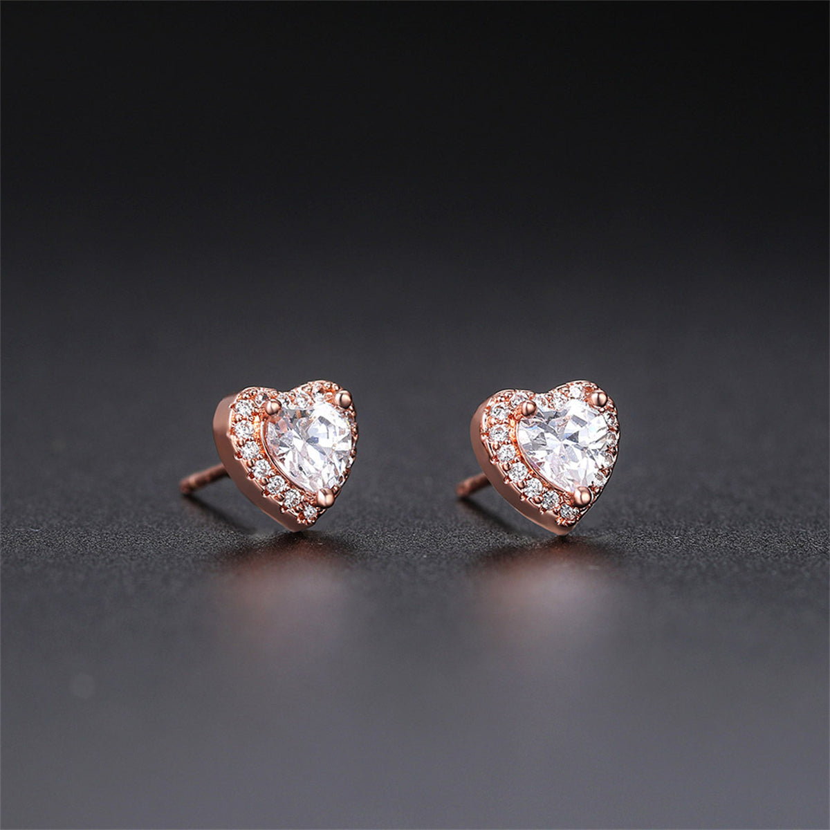 Crystal & Cubic Zirconia 18K Rose Gold-Plated Heart Halo Stud Earrings