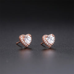 Crystal & Cubic Zirconia 18K Rose Gold-Plated Heart Halo Stud Earrings