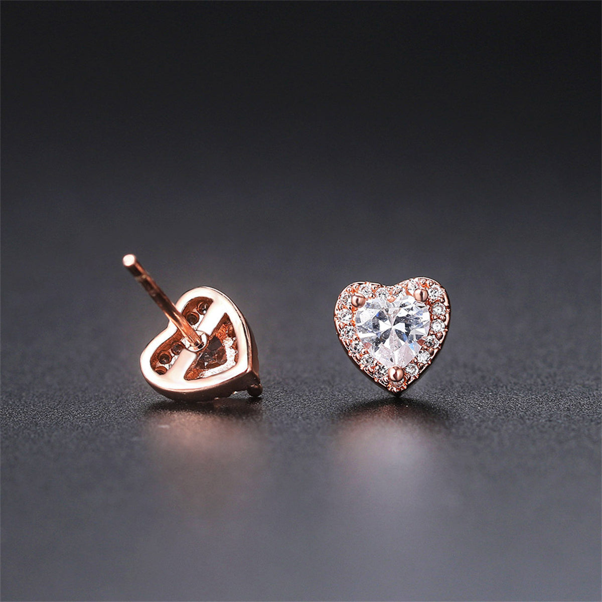 Crystal & Cubic Zirconia 18K Rose Gold-Plated Heart Halo Stud Earrings