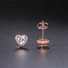 Crystal & Cubic Zirconia 18K Rose Gold-Plated Heart Halo Stud Earrings