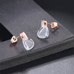 Clear Crystal & 18K Rose Gold-Plated Heart Drop Earrings