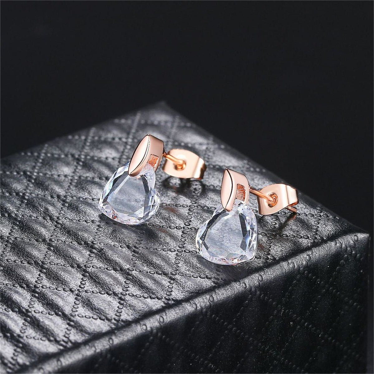 Clear Crystal & 18K Rose Gold-Plated Heart Drop Earrings