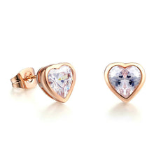 Crystal & 18K Rose Gold-Plated Heart Stud Earrings