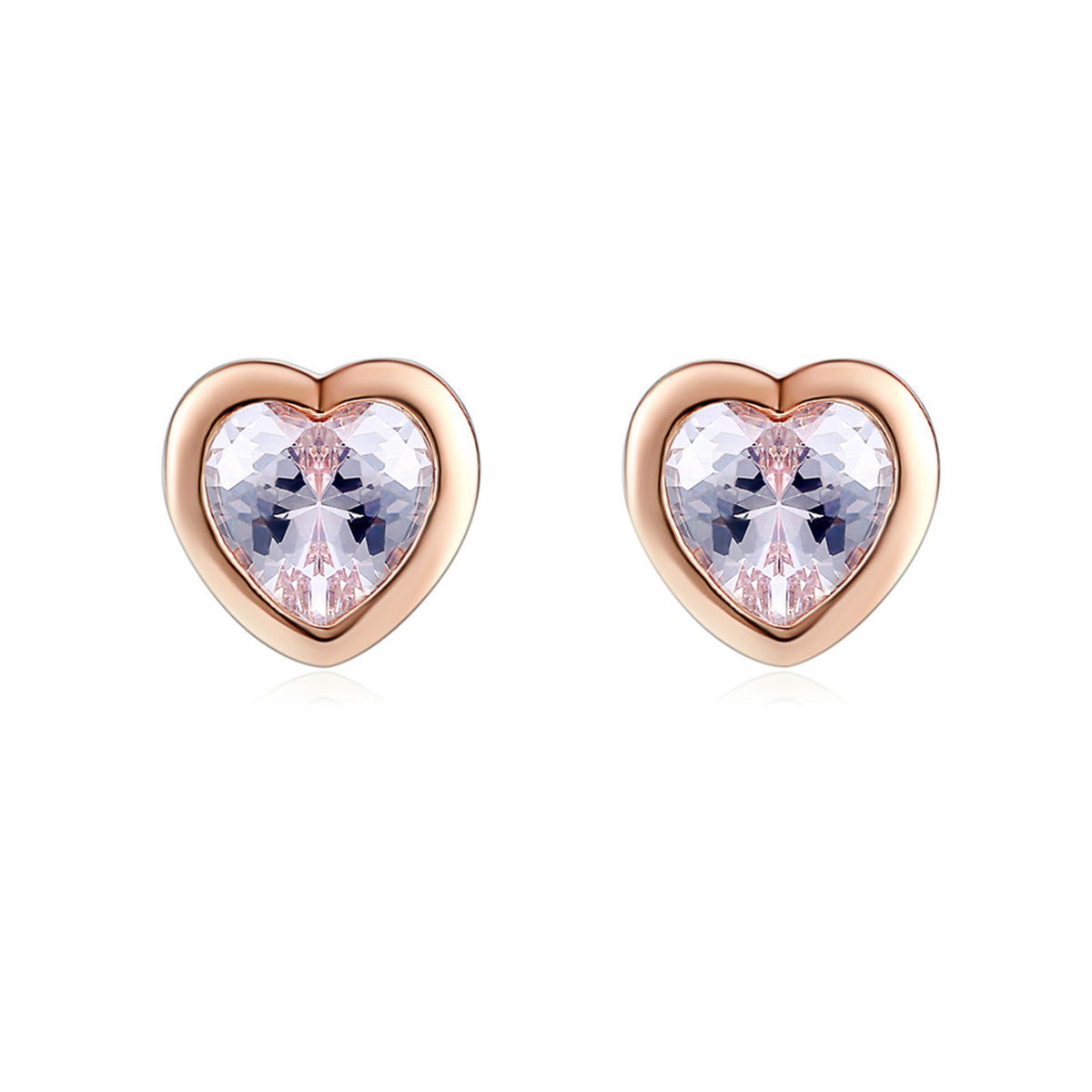 Crystal & 18K Rose Gold-Plated Heart Stud Earrings