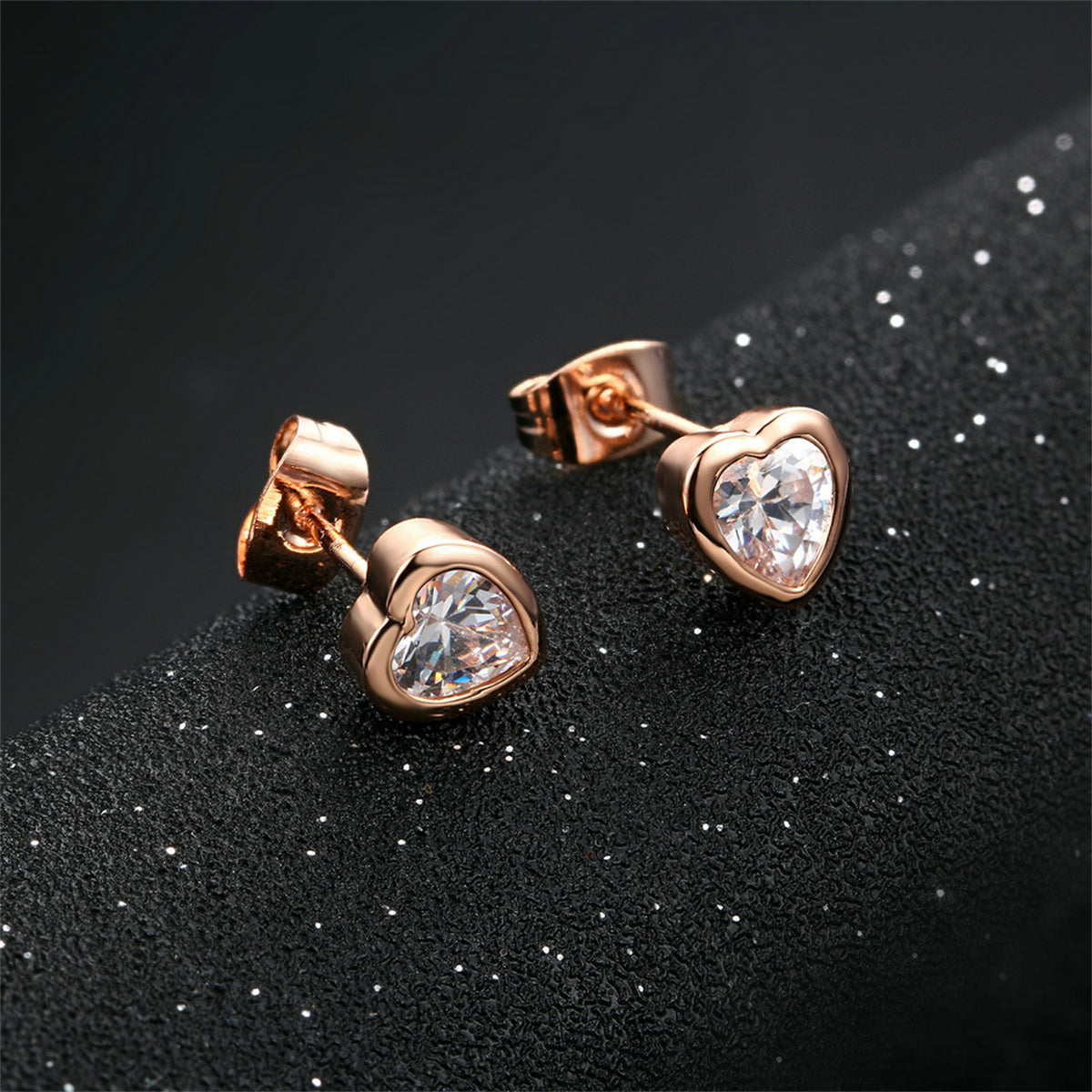 Crystal & 18K Rose Gold-Plated Heart Stud Earrings