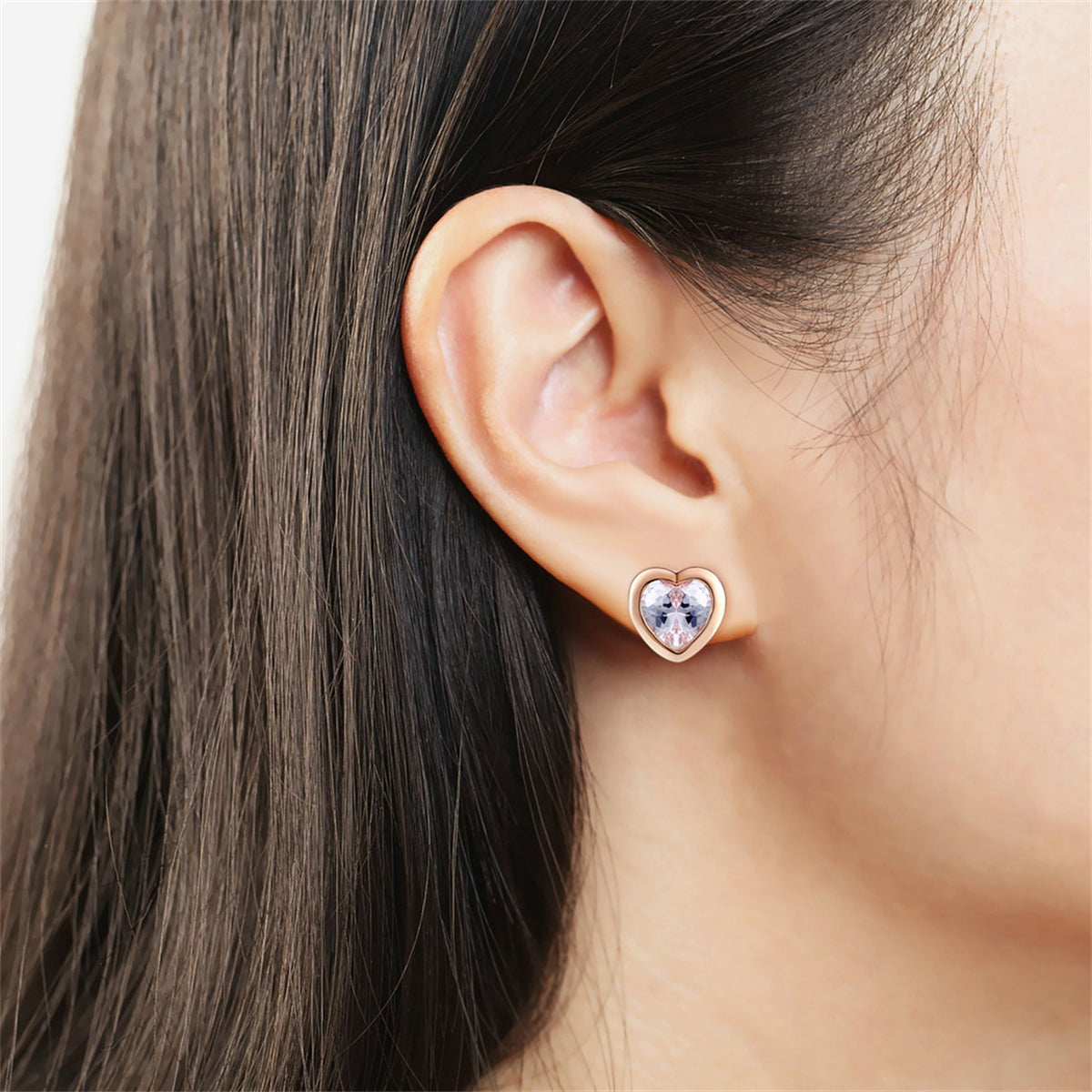 Crystal & 18K Rose Gold-Plated Heart Stud Earrings