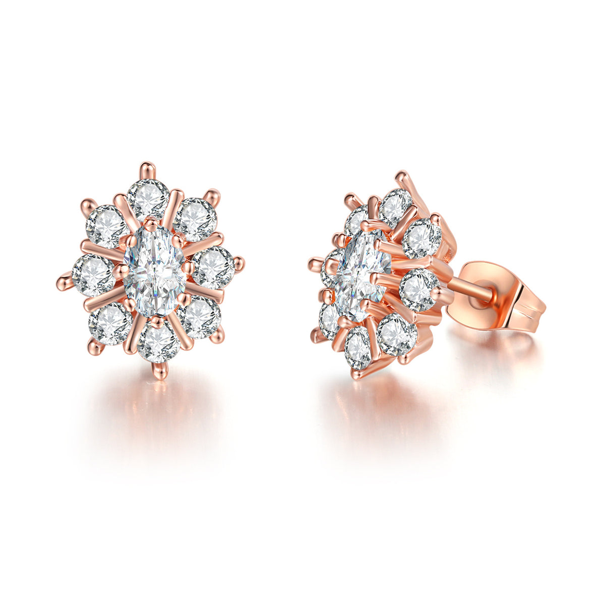 Cubic Zirconia & Crystal Flower Stud Earrings