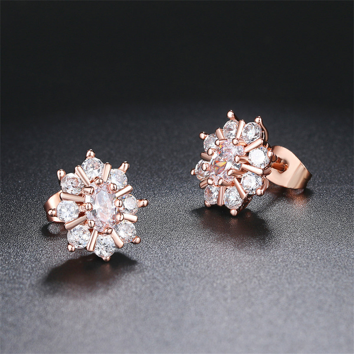 Cubic Zirconia & Crystal Flower Stud Earrings