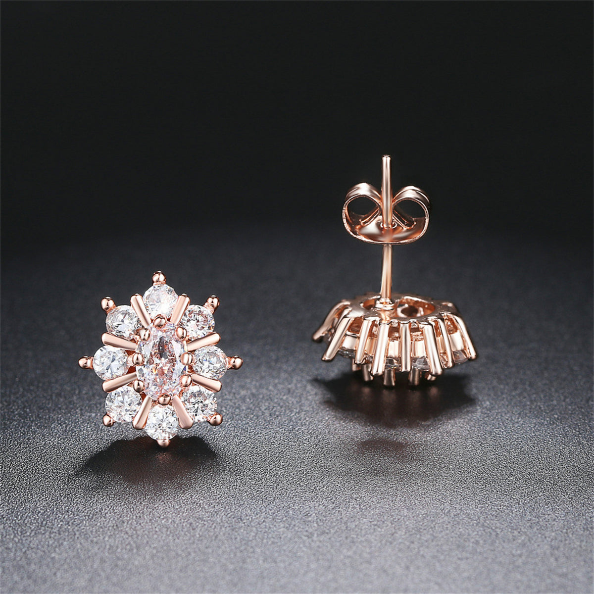 Cubic Zirconia & Crystal Flower Stud Earrings