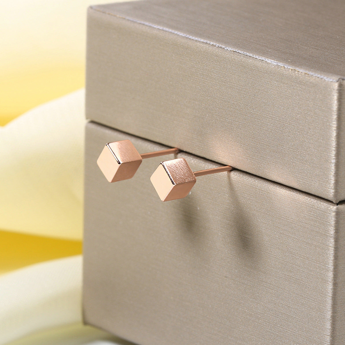 18K Rose Gold-Plated Cube Stud Earrings