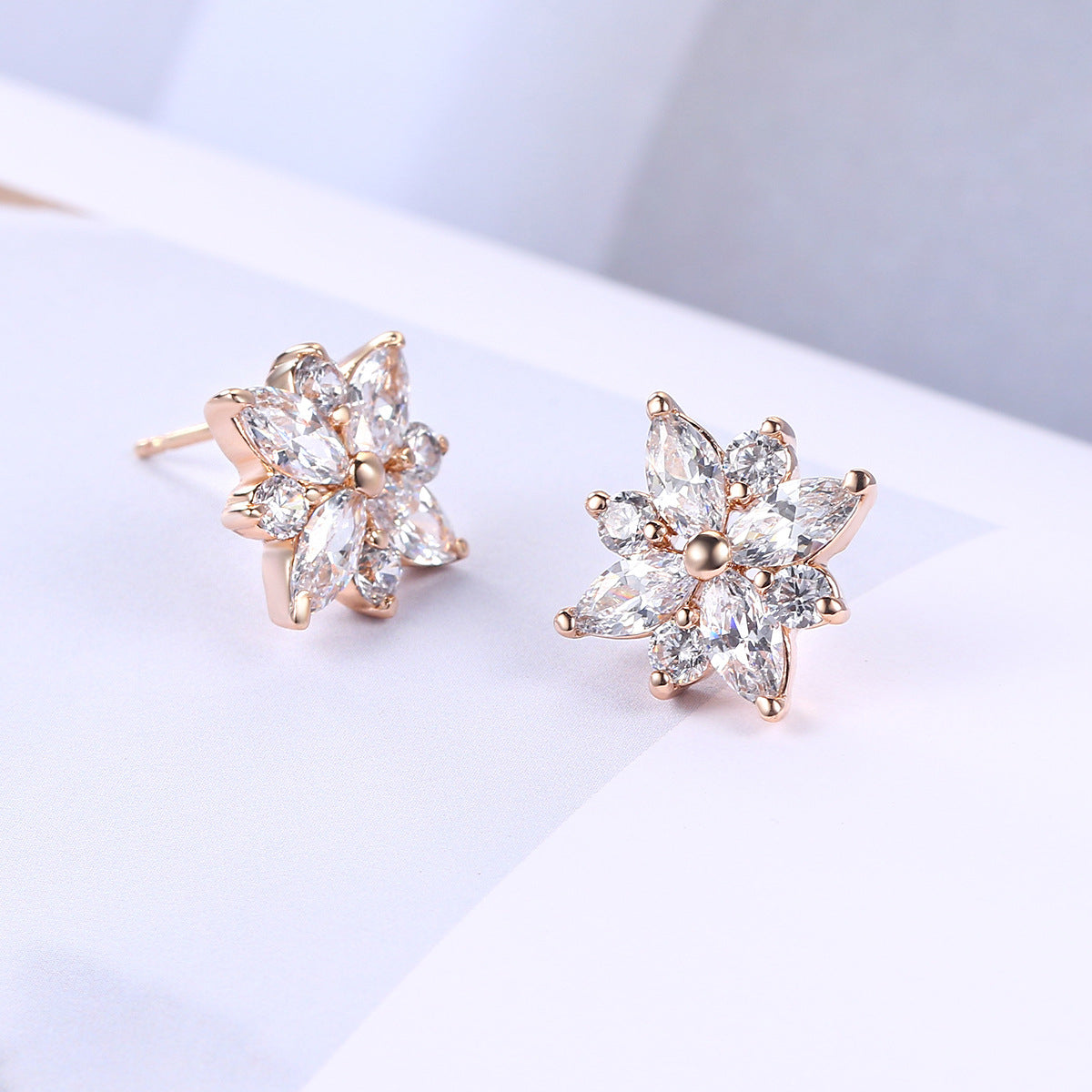 Cubic Zirconia & Crystal Snowflake Stud Earrings