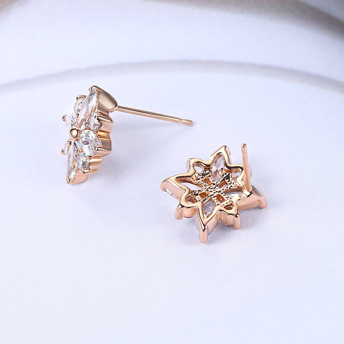 Cubic Zirconia & Crystal Snowflake Stud Earrings