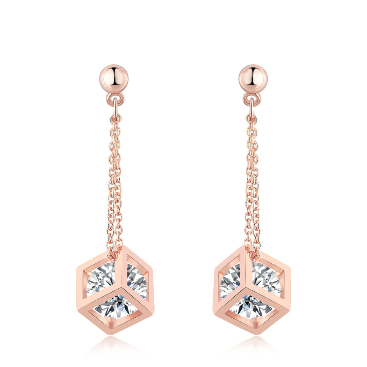 Crystal & 18K Rose Gold-Plated Caged Drop Earrings