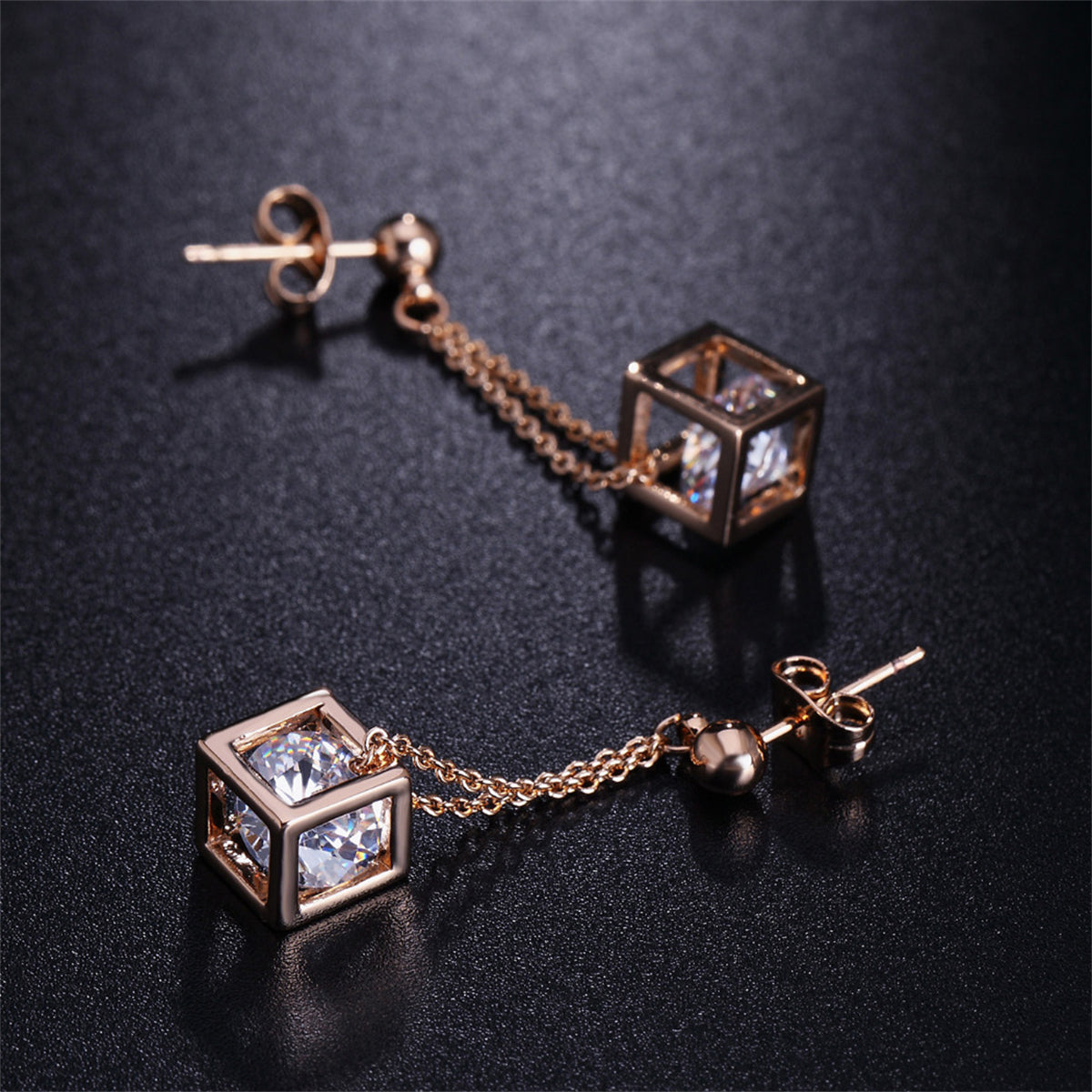 Crystal & 18K Rose Gold-Plated Caged Drop Earrings