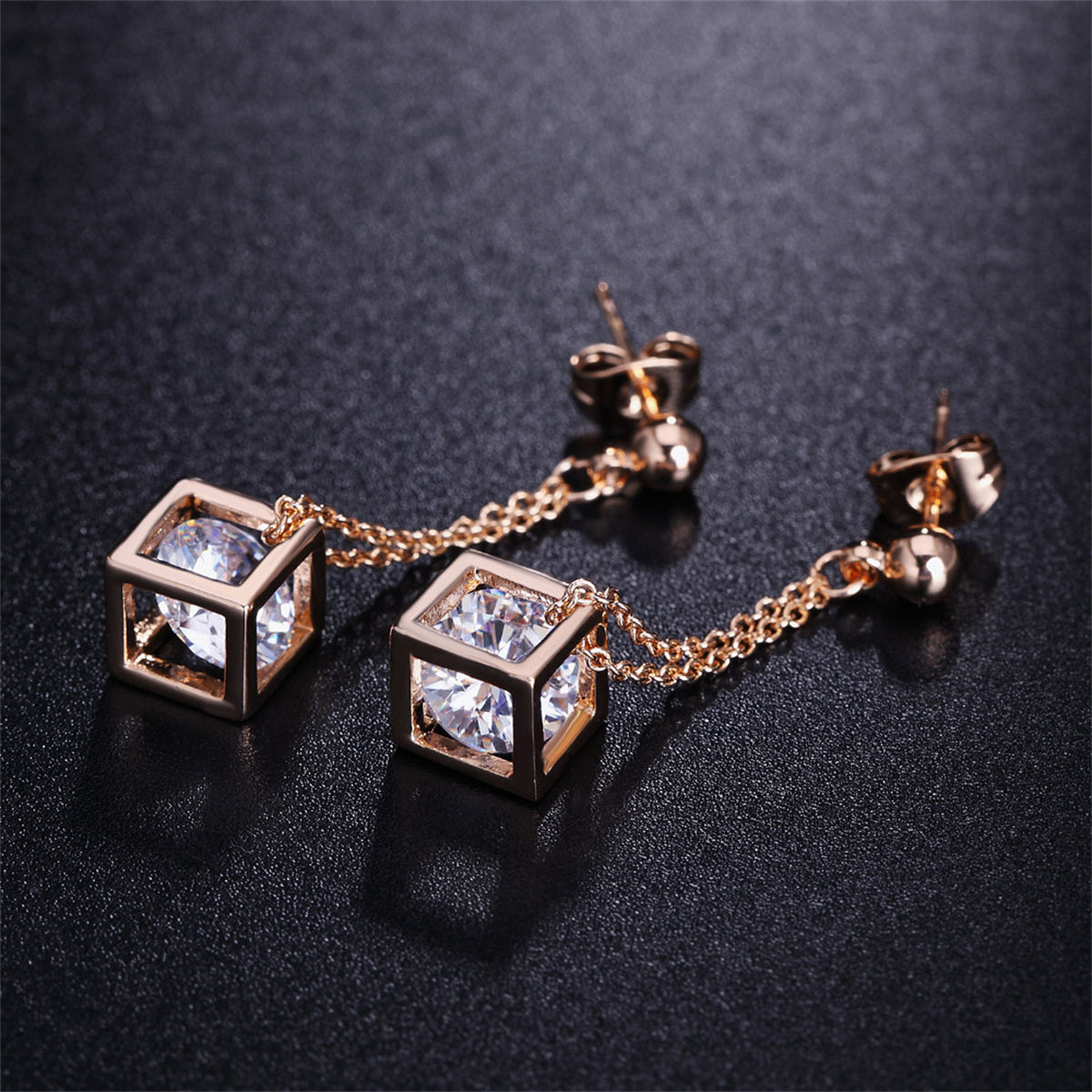 Crystal & 18K Rose Gold-Plated Caged Drop Earrings