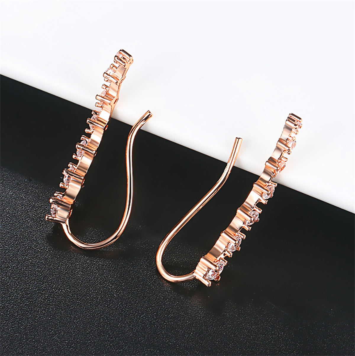 Cubic Zirconia & 18K Rose Gold-Plated Ear Climbers