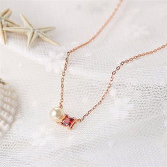 Red Crystal & Pearl 18K Rose Gold-Plated Pendant Necklace