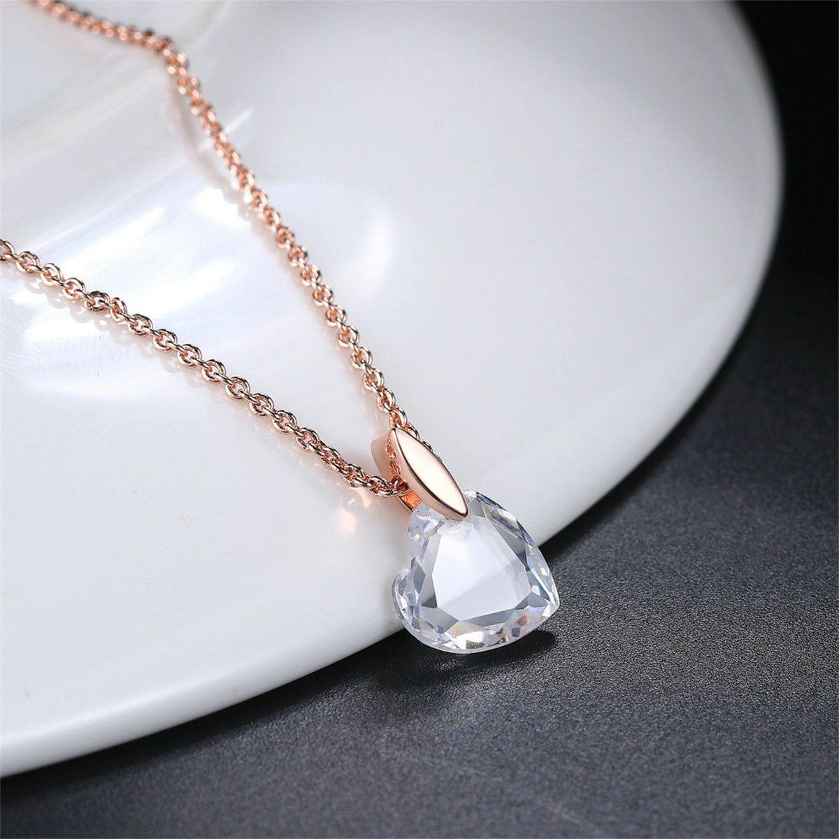 Crystal & 18K Rose Gold-Plated Heart Pendant Necklace