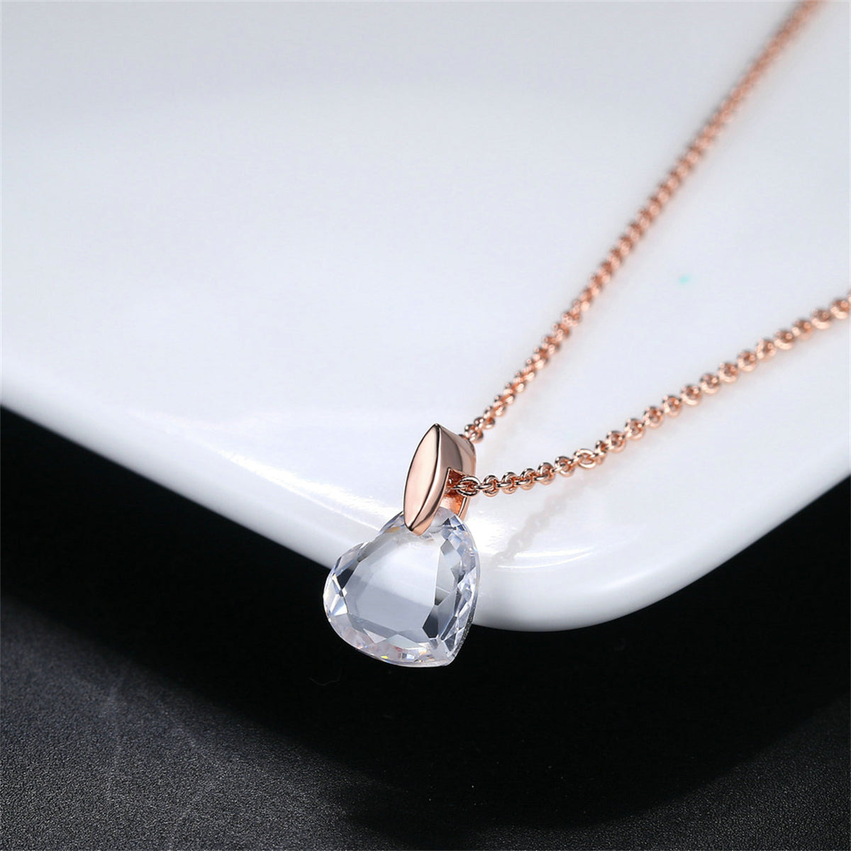 Crystal & 18K Rose Gold-Plated Heart Pendant Necklace