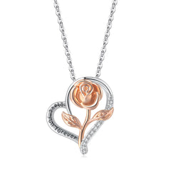 Cubic Zirconia & Two-Tone 'Love You Forever' Rose Pendant Necklace