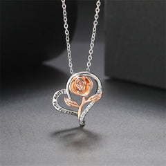 Cubic Zirconia & Two-Tone 'Love You Forever' Rose Pendant Necklace