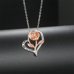 Cubic Zirconia & Two-Tone 'Love You Forever' Rose Pendant Necklace