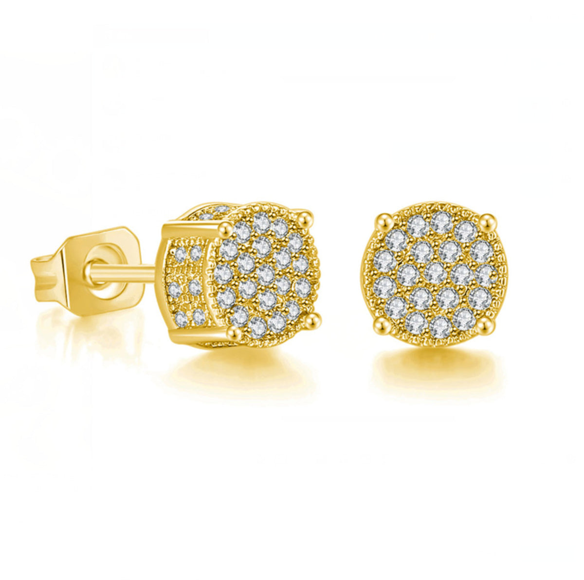 Clear Cubic Zirconia & 18K Gold-Plated Round Pavé Stud Earrings